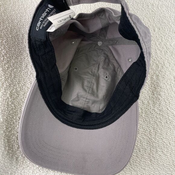 Carhartt Hat Cap Strap Back Gray Leather Patch Cotton Canvas Twill Workwear Mens - Picture 4 of 6
